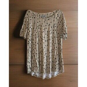 JM Collection Woman Top Blouse Size 0X Cream Beige Black Short Sleeve Thin Comfy